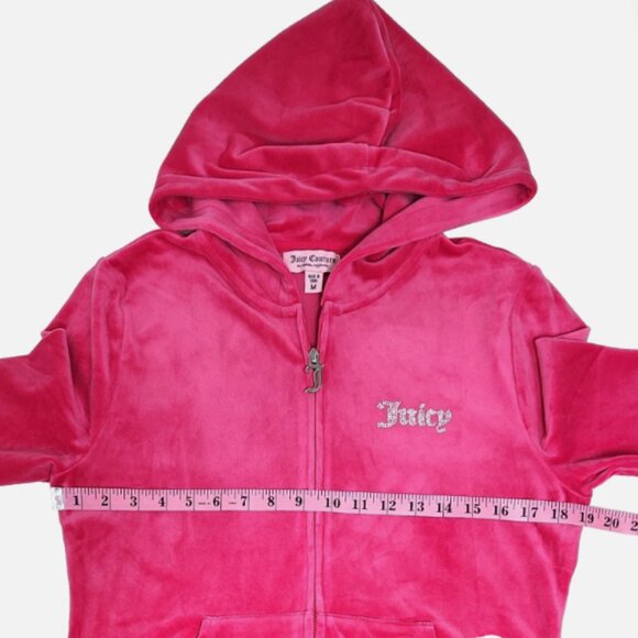 Juicy Couture Women’s M Pink Velour Zip Hoodie Rhinestone Logo Tracksuit Jacket - Picture 6 of 9